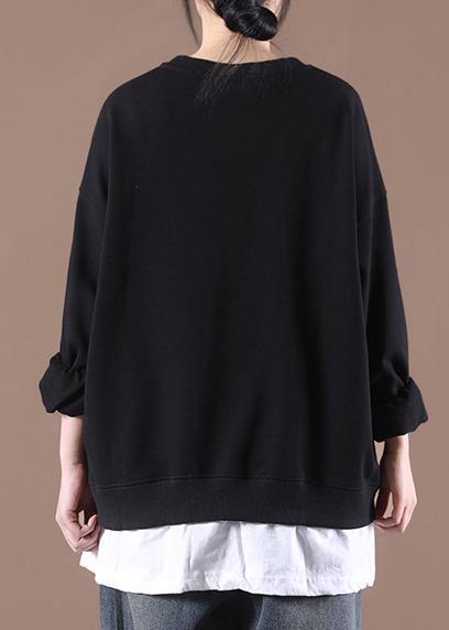 Luxury Black Patchwork Pullover Streetwear Tops - SooLinen