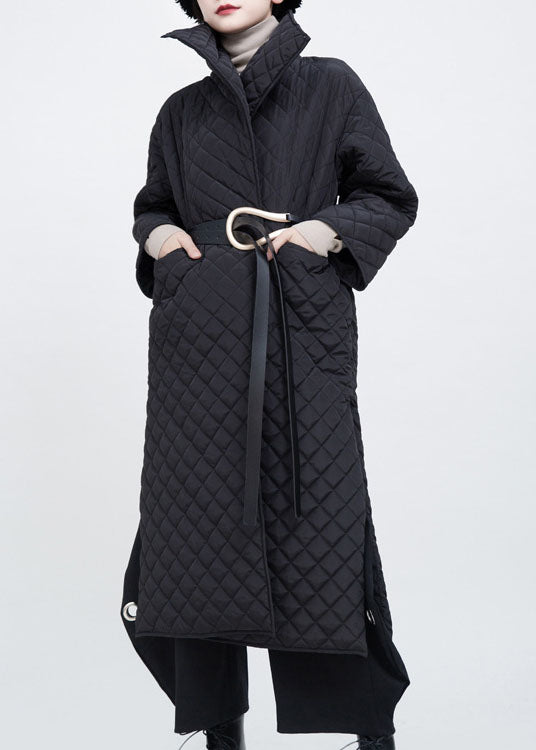 Luxuriöse schwarze Taschen seitlich offen Winter-Baumwoll-Langarm-Mäntel