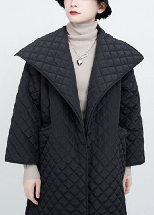 Luxuriöse schwarze Taschen seitlich offen Winter-Baumwoll-Langarm-Mäntel