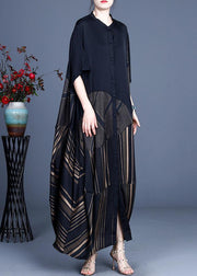 Luxury Black Striped Button Patchwork Coat Summer - SooLinen