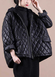 Luxuriöse schwarze Kapuzen-Patchwork-Winter-Wintermäntel mit langen Ärmeln