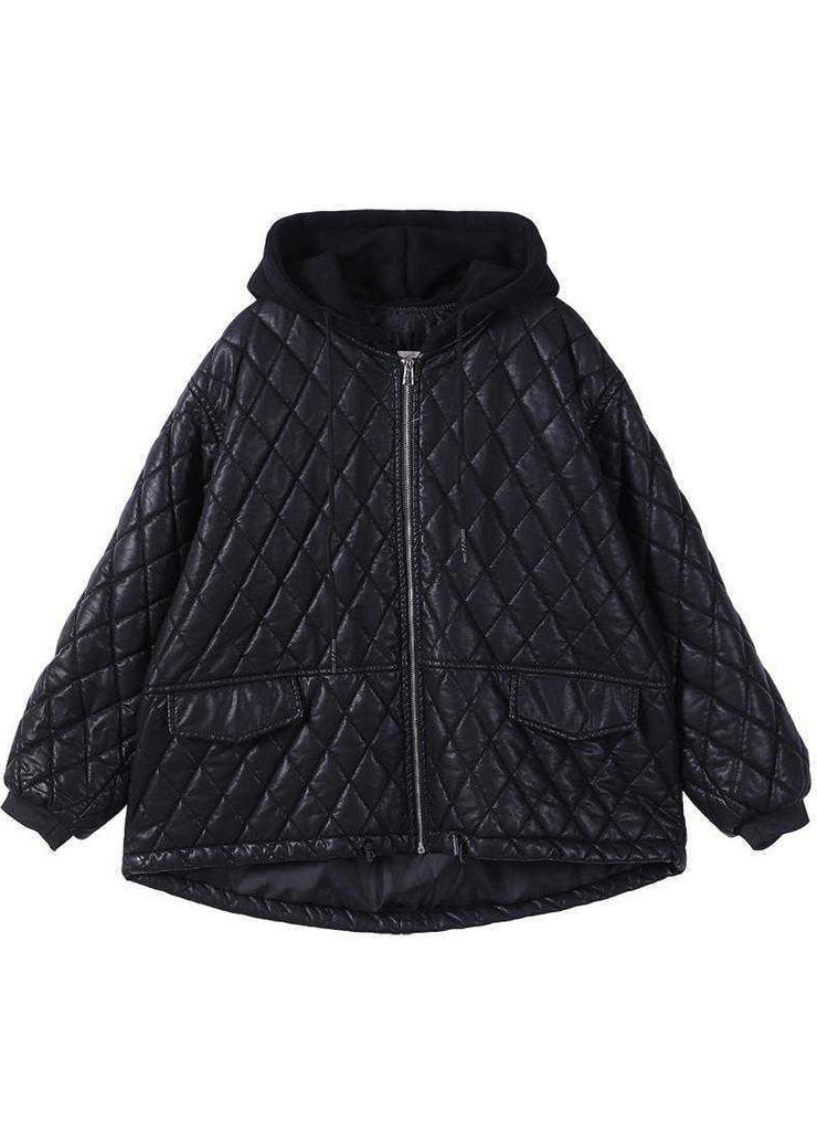 Luxuriöse schwarze Kapuzen-Patchwork-Winter-Wintermäntel mit langen Ärmeln