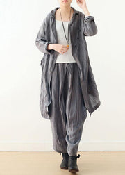 Luxury Gray Button Linenlow High Design Spring Jacket - SooLinen