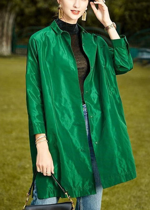Luxuriöser grüner PeterPan-Kragen Knopfseite offener Herbst-Langarmmantel
