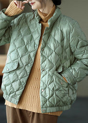 Luxuriöser hellgrüner Stehkragen Taschen Knopf Winter Daunenmantel