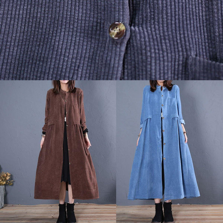 Luxury Loose fitting Coats fall coats chocolate o neck pockets outwear - SooLinen