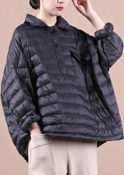Luxury Loose fitting down jacket Jackets black lapel pockets duck down coat - SooLinen