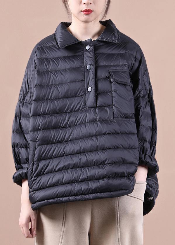 Luxury Loose fitting down jacket Jackets black lapel pockets duck down coat - SooLinen