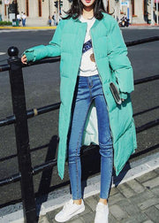 Luxury Loose fitting snow jackets winter outwear green o neck pockets duck down coat - SooLinen