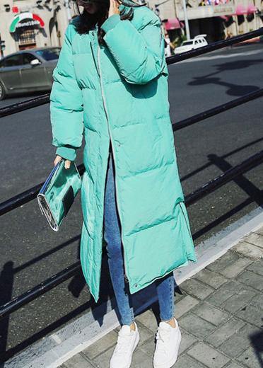 Luxury Loose fitting snow jackets winter outwear green o neck pockets duck down coat - SooLinen