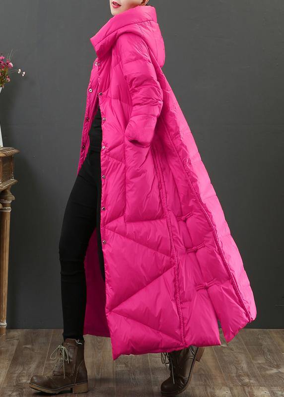 Luxury Loose fitting womens parka Jackets rose hooded Button Down warm winter coat - SooLinen