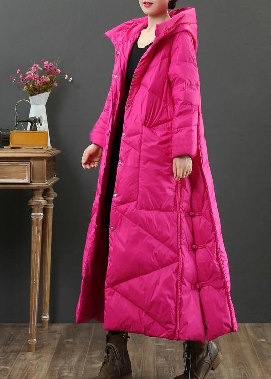Luxury Loose fitting womens parka Jackets rose hooded Button Down warm winter coat - SooLinen