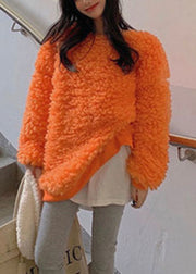 Luxury Orange O-Neck cozy Winter Loose Sweatshirt
