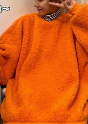 Luxury Orange O-Neck cozy Winter Loose Sweatshirt
