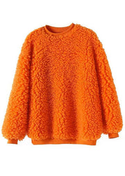 Luxuriöses, orangefarbenes, kuscheliges, lockeres Winter-Sweatshirt mit O-Ausschnitt