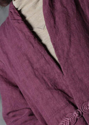 Luxury Purple Linen Button Pockets Winter Cotton Parka Long Sleeve - SooLinen