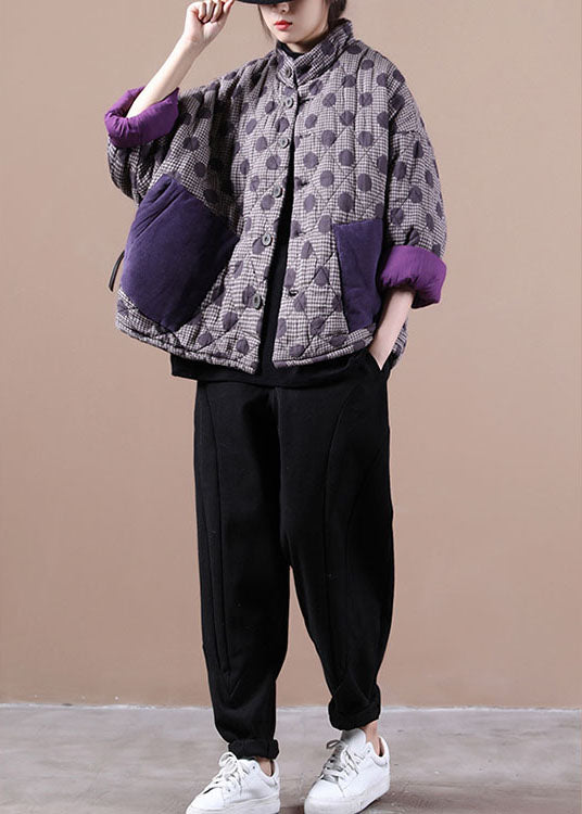 Luxury Purple Loose Button Cotton Coat Winter