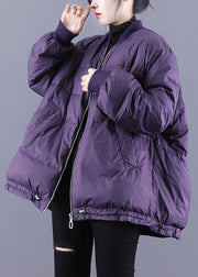 Luxury Purple Zippered Pockets Drawstring Winter Down Coats Long sleeve