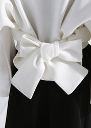 Luxury White O-Neck Bow Asymmetrical design Fall Loose Sweatshirts Top