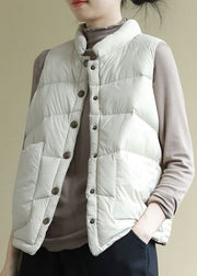 Luxury White Pockets Button asymmetrical design Winter Puffer Vest