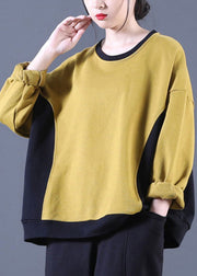 Luxuriöser gelber Patchwork-Pullover mit O-Ausschnitt, lockerer Herbst, Street Wear