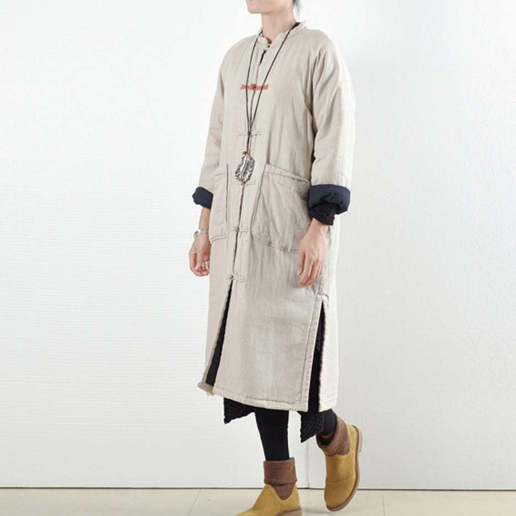 Luxury beige white casual coat Loose fitting cotton coat Elegant side open trench coat Chinese Button