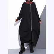 Luxus schwarzer Mantel plus Größe O-Ausschnitt asymmetrisches Design Mäntel feine lange Mäntel mit Reißverschluss