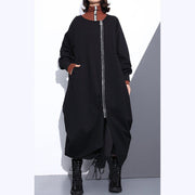 Luxury black Coat plus size O neck asymmetrical design Coats fine zippered long coats