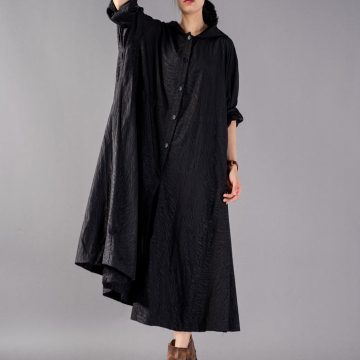 Luxuriöse schwarze Mäntel Oversize-Mode-Trenchcoat mit Kapuze Feiner Baggy-Wintermantel