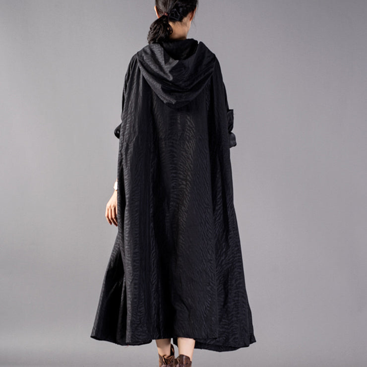 Luxuriöse schwarze Mäntel Oversize-Mode-Trenchcoat mit Kapuze Feiner Baggy-Wintermantel