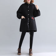 Luxuriöse schwarze Parkas für Damen, lässiger warmer Wintermantel mit Kapuze Elegante Wintermäntel mit Stickerei
