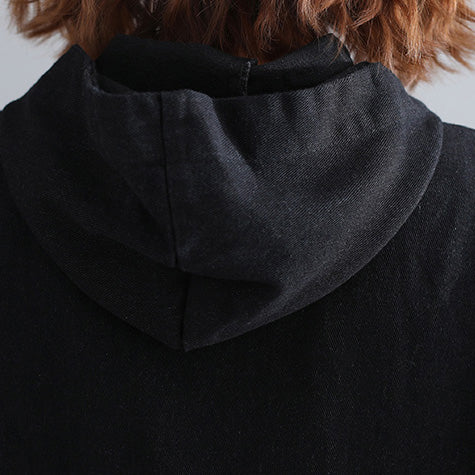Luxury black Parkas for women casual hooded warm winter coat Elegant embroidery winter coats