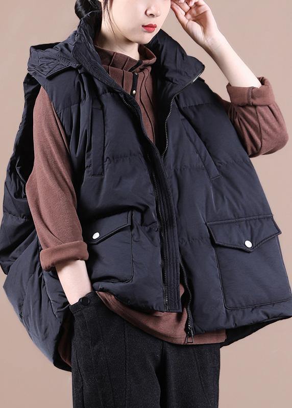 Luxury black down jacket woman oversize parka stand collar pockets Casual Vest - SooLinen