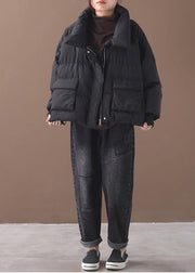 Luxury black goose Down coat trendy plus size down jacket winter stand collar outwear - SooLinen