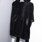 Luxury black maxi coat plus size o neck baggy boutique pockets coats