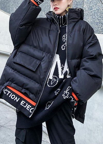 Luxury black print women parka oversize hooded thick zippered winter outwear - SooLinen