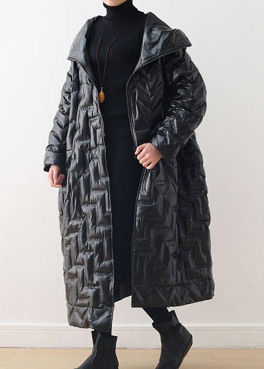 Luxury black warm warm winter coat plussize hoodeddown jacket GlossyNew coats - SooLinen