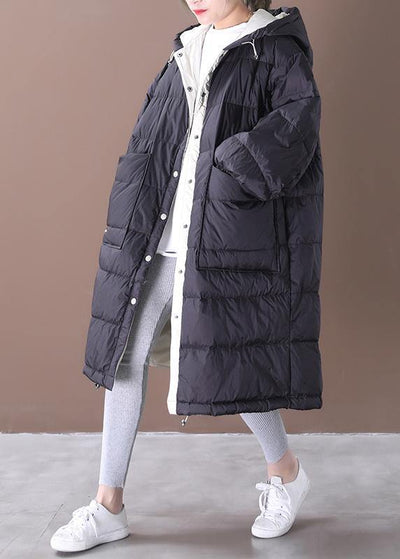 Luxury black warm winter coat plus size womens parka hooded pockets Warm coats - SooLinen