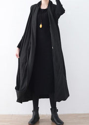 Luxuriöser langer Mantel aus schwarzer Wolle, übergroßer Maximantel mit asymmetrischem Saum für Damen, ärmellose lange Jacken
