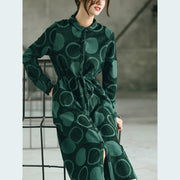 Luxus schwarzgrün gepunkteter Maximantel lässig Jacquard Bubikragen Feine Baggy-Kleider