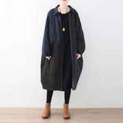 Luxuriöser blau-schwarz gestreifter Daunenmantel übergroße Wollpufferjacken Feine Patchwork-Winteroberbekleidung