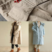Luxury blue winter parkas plus size warm winter coat zippered fur collar outwear - SooLinen