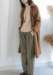 Luxury brown wool coat for woman oversize pockets Notched Coats - SooLinen