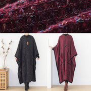 Luxury burgundy woolen outwear oversize hooded large hem long outwear - SooLinen