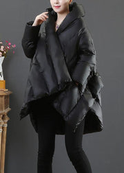 Luxury casual snow jackets coats black hooded asymmetric down jacket woman - SooLinen