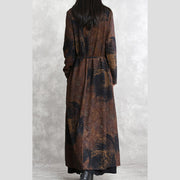 Luxury chocolate print Winter coat plus size V neck asymmetrical design Coats women long sleeve two ways to wear Coats