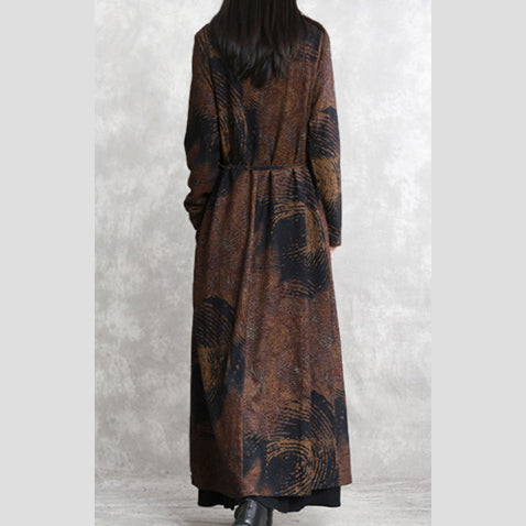 Luxury chocolate print Winter coat plus size V neck asymmetrical design Coats women long sleeve two ways to wear Coats