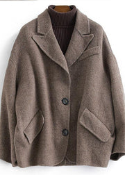 Luxury chocolate wool coat woman trendy plus size Coats Button Down women Notched coats - SooLinen