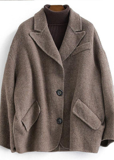 Luxury chocolate wool coat woman trendy plus size Coats Button Down women Notched coats - SooLinen