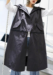 Luxury gray Coats Women plus size Coats sleeveless hooded zippered outwear - SooLinen
